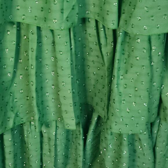 JESSAKAE Kelly Green Dress Peasant Tiered Ruffles Sparkly Fairy Romantic X Small - Picture 6 of 8